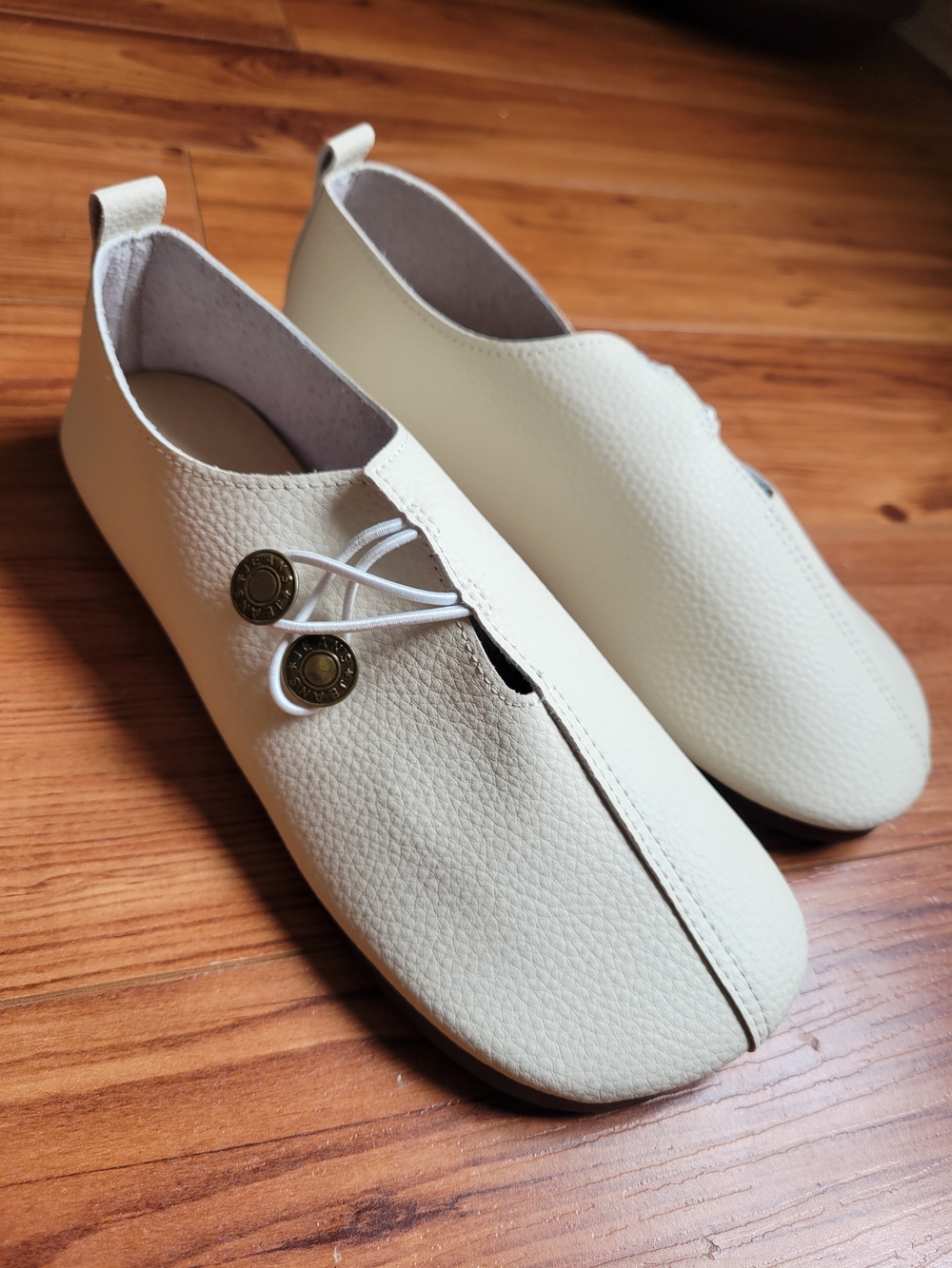 Women's Cream Slip-On Casual Loafers with Elastic Toggle